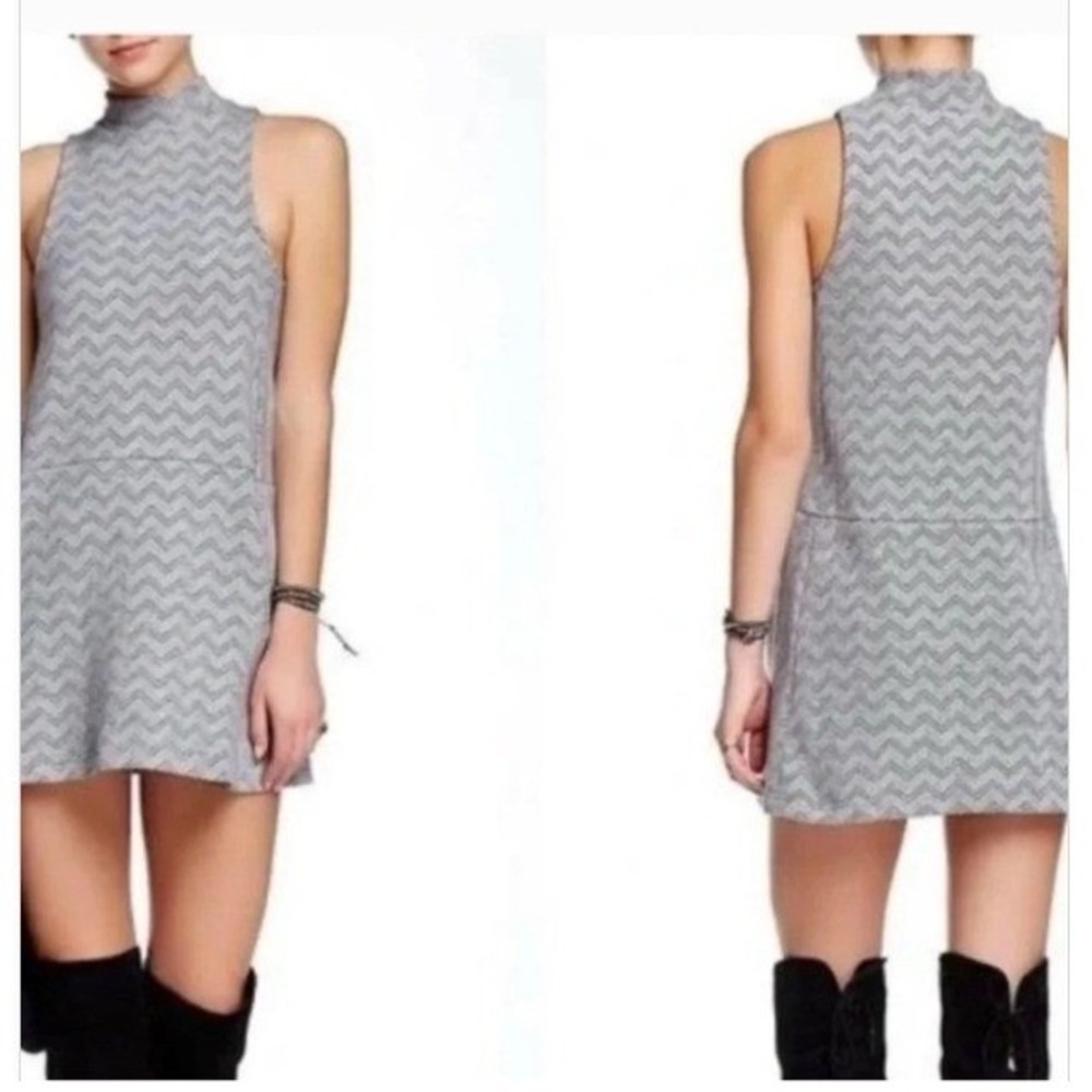 Free People Mini Dress Women M White Comb NEW Chevron Mock Neck Twiggy Pockets